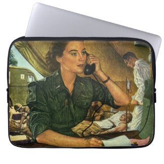 Protection Pour Ordinateur Portable Patriotique Vintage, Infirmière médicale au téléph