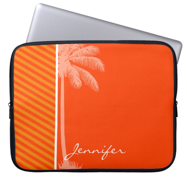 Protection Pour Ordinateur Portable Paume tropicale ; Rayures oranges (Devant)