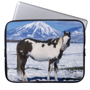 Protection Pour Ordinateur Portable Peignez le cheval se tenant dans la neige