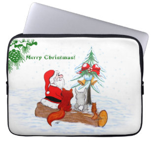 Protection Pour Ordinateur Portable Père Noël avec Renard de lapin et écureuil