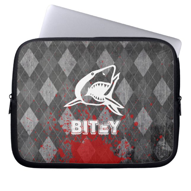 Protection Pour Ordinateur Portable Pictogramme de requin sur le Jacquard noir Grungy (Devant)
