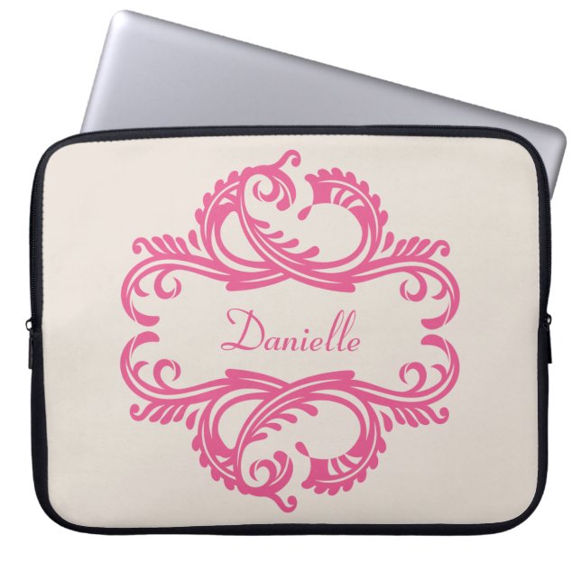Protection Pour Ordinateur Portable Pink Chic Damask Portable (Devant)