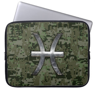 Protection Pour Ordinateur Portable Pisces Zodiac Sign on Woodland Digital Camo Deco