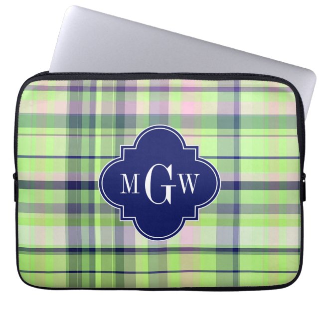 Protection Pour Ordinateur Portable Pistachio Marine rose What Preppy Madras Monogramm (Devant)