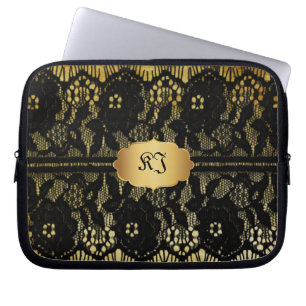 Protection Pour Ordinateur Portable PixDezines vintage faux dentelle noire