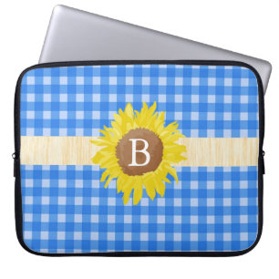 Protection Pour Ordinateur Portable Plaids bleus, tournesol, monogramme