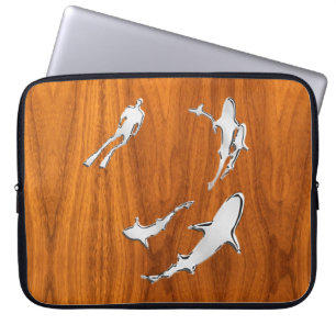 Protection Pour Ordinateur Portable Plonger avec des silhouettes de requins sur le pla