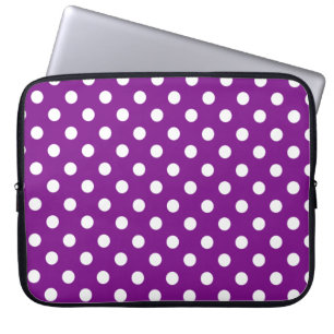 Protection Pour Ordinateur Portable Point de polka pourpre et blanc