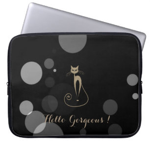 Protection Pour Ordinateur Portable Points Gris Sur Fond Noir,Chat,Bonjour Magnifique
