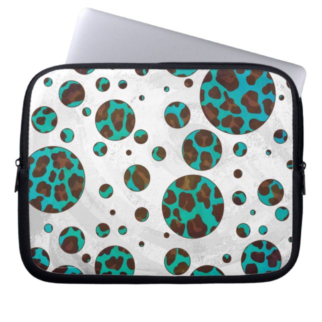 Protection Pour Ordinateur Portable Points Leopard Brown et Turquoise PrintPolka (Devant)