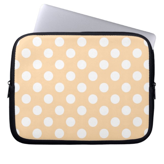 Protection Pour Ordinateur Portable Pois blancs sur beige (Devant)