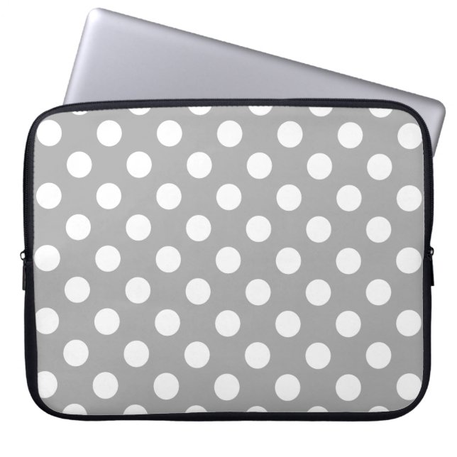 Protection Pour Ordinateur Portable Pois blancs sur gris (Devant)