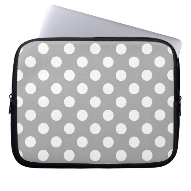 Protection Pour Ordinateur Portable Pois blancs sur gris (Devant)