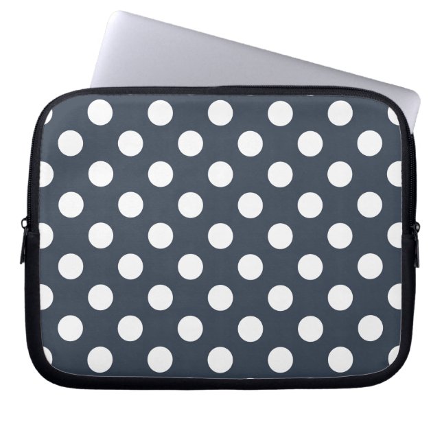 Protection Pour Ordinateur Portable Pois blancs sur gris bleu (Devant)