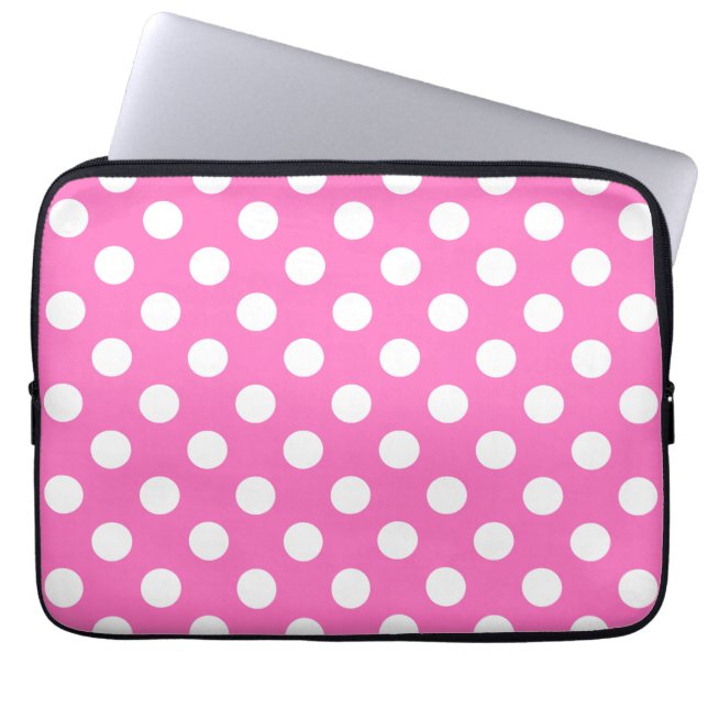 Protection Pour Ordinateur Portable Pois blancs sur rose (Devant)