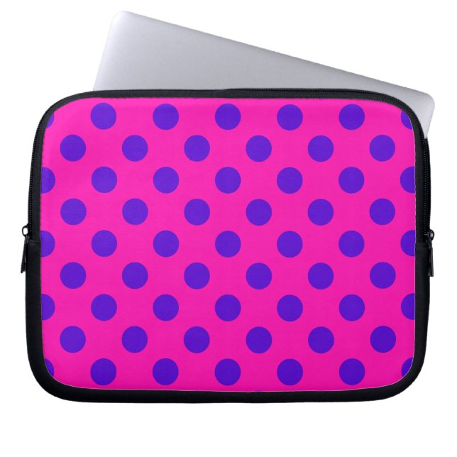 Protection Pour Ordinateur Portable Pois bleus sur fuchsia (Devant)