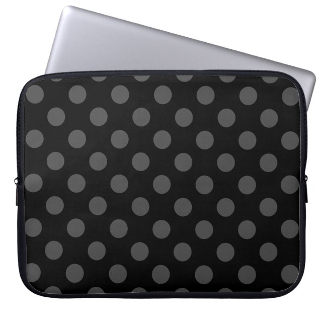 Protection Pour Ordinateur Portable Pois gris sur noir (Devant)