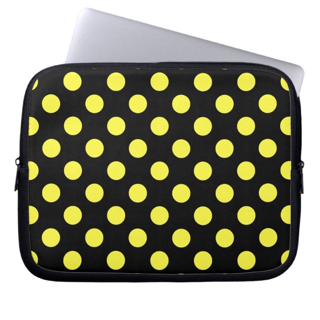 Protection Pour Ordinateur Portable Pois jaunes sur fond noir (Devant)