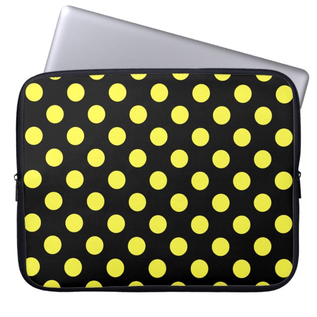 Protection Pour Ordinateur Portable Pois jaunes sur fond noir (Devant)
