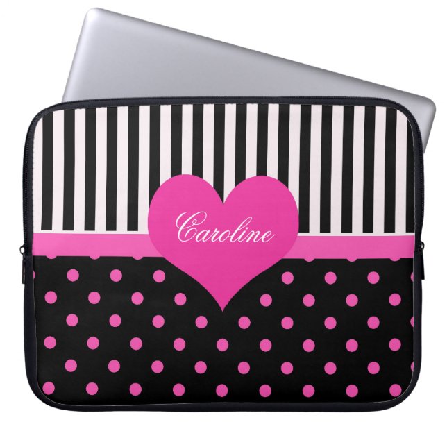 Protection Pour Ordinateur Portable Pois mignons, roses douces avec nom (Devant)