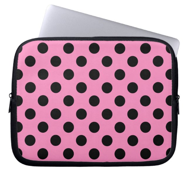 Protection Pour Ordinateur Portable Pois noirs en rose (Devant)