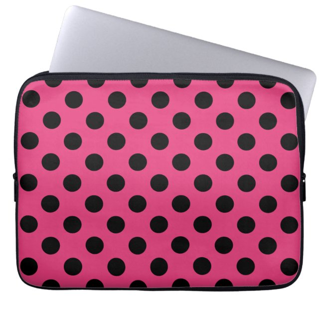 Protection Pour Ordinateur Portable Pois noirs sur fuchsia (Devant)