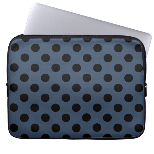 Protection Pour Ordinateur Portable Pois noirs sur gris-bleu (Devant)