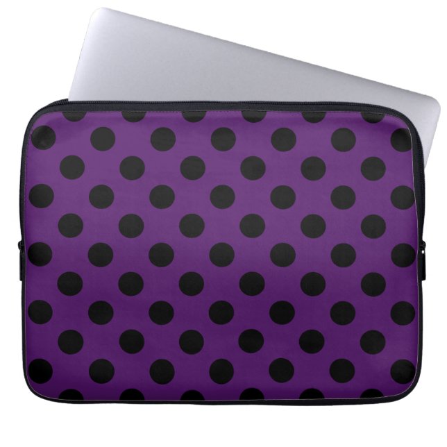 Protection Pour Ordinateur Portable Pois noirs sur prune violette (Devant)