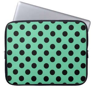 Protection Pour Ordinateur Portable Pois noirs sur vert menthe