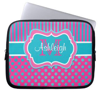 Protection Pour Ordinateur Portable Pois rose Bleu Blancs Manches pour ordinateur port