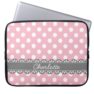 Protection Pour Ordinateur Portable Pois roses et dentelle à la mode
