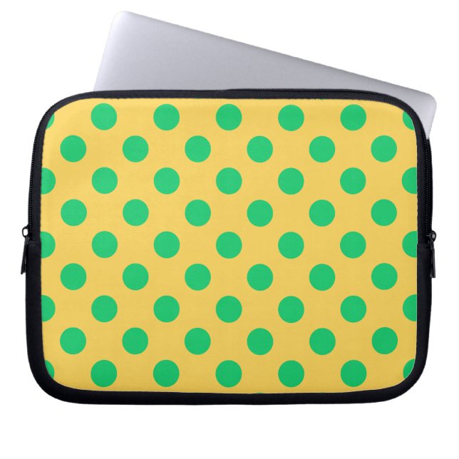 Protection Pour Ordinateur Portable Pois verts sur jaune (Devant)