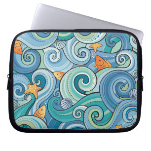 Protection Pour Ordinateur Portable Poissons parmi le motif de vagues