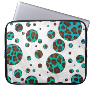 Protection Pour Ordinateur Portable Polka Dot Cow Impression Brown et Turquoise