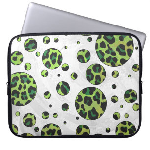 Protection Pour Ordinateur Portable Polka Dot Leopard noir et vert