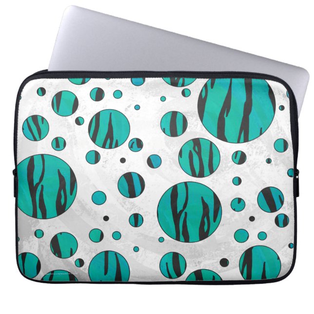 Protection Pour Ordinateur Portable Polka Dot Tiger noir et Turquoise (Devant)