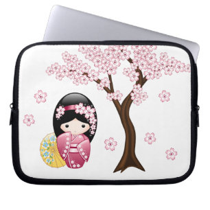 Protection Pour Ordinateur Portable Poupée Kokeshi de printemps - Jolie fille geisha j