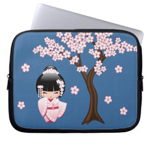 Protection Pour Ordinateur Portable Poupée Kokeshi en kimono blanc - Jolie fille geish