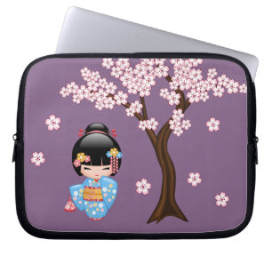 Protection Pour Ordinateur Portable Poupée Maiko Kokeshi - Blue Kimono Geisha Girl
