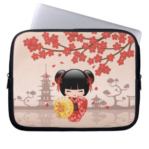 Protection Pour Ordinateur Portable Poupée rouge Sakura Kokeshi - Geisha japonais