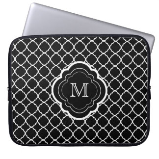 Protection Pour Ordinateur Portable Quatrefoil noir avec le monogramme