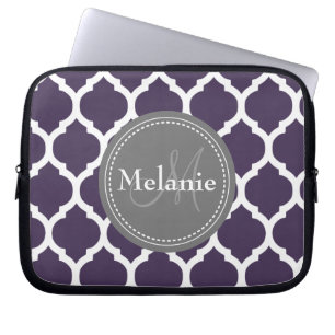 Protection Pour Ordinateur Portable Quatrefoil violet et gris monogramme