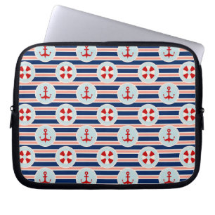 Protection Pour Ordinateur Portable Rayures et motif de points nautiques
