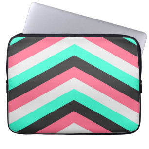 Protection Pour Ordinateur Portable Rayures noires turquoises de hippie de rose et