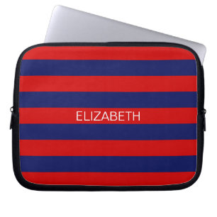 Protection Pour Ordinateur Portable Red Navy 5c Horizontal Preppy Nom de la bande Mono