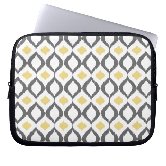 Protection Pour Ordinateur Portable Retro Geometric Ikat Yellow Gray Pattern (Devant)