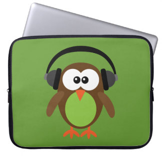 Protection Pour Ordinateur Portable Rétro hibou mignon DJ avec des écouteurs