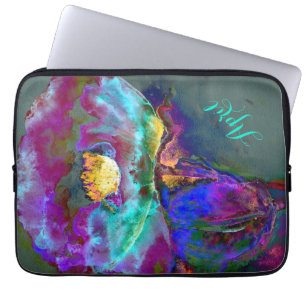 Protection Pour Ordinateur Portable Romantique élégant violet turquoise peinture de fl