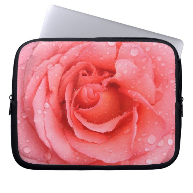 Protection Pour Ordinateur Portable Romantique Rose rose rouge gouttes d'eau (Devant)