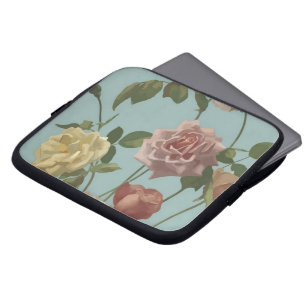 Protection Pour Ordinateur Portable Rose de thé vintage et Roses bleus